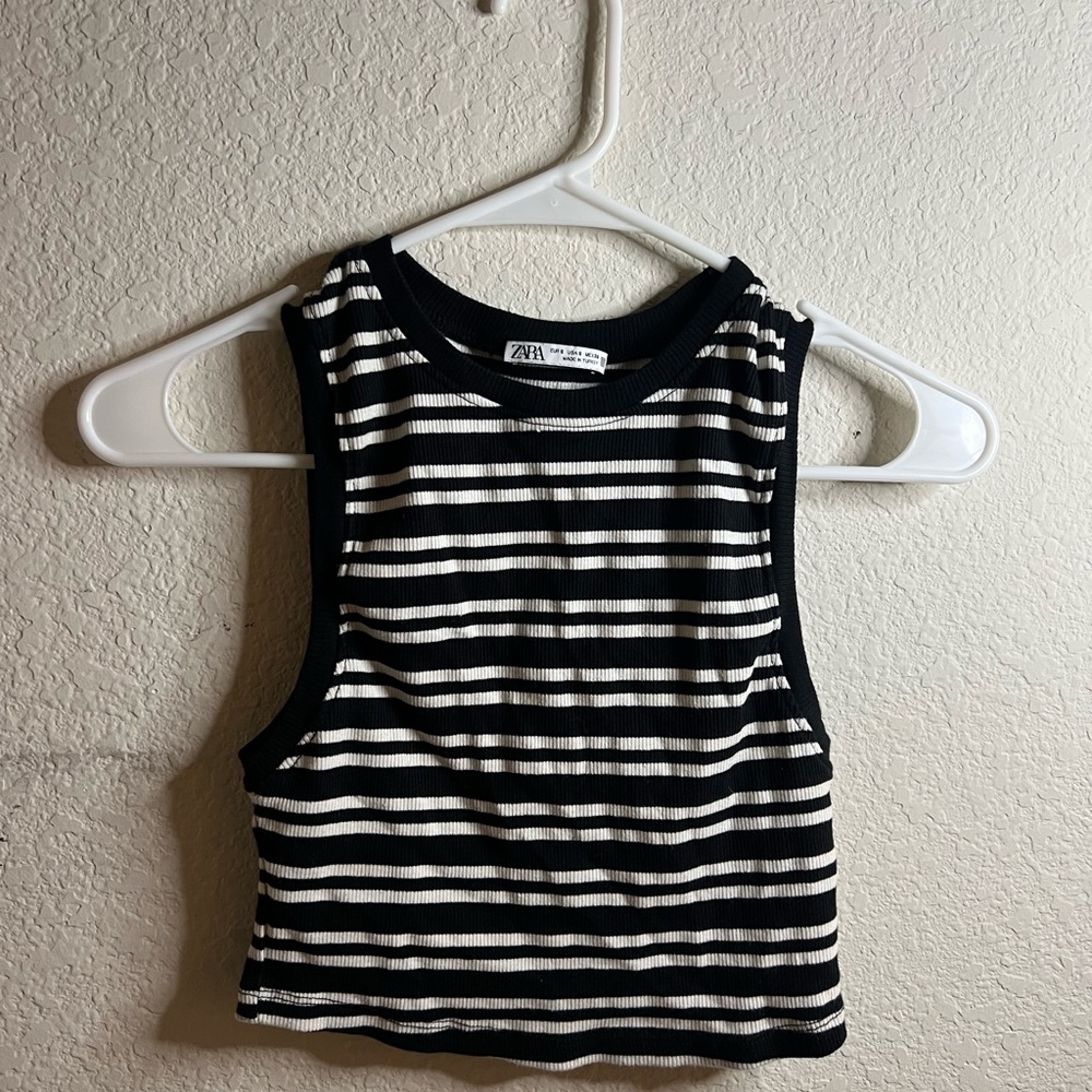 stripped white beater crop top